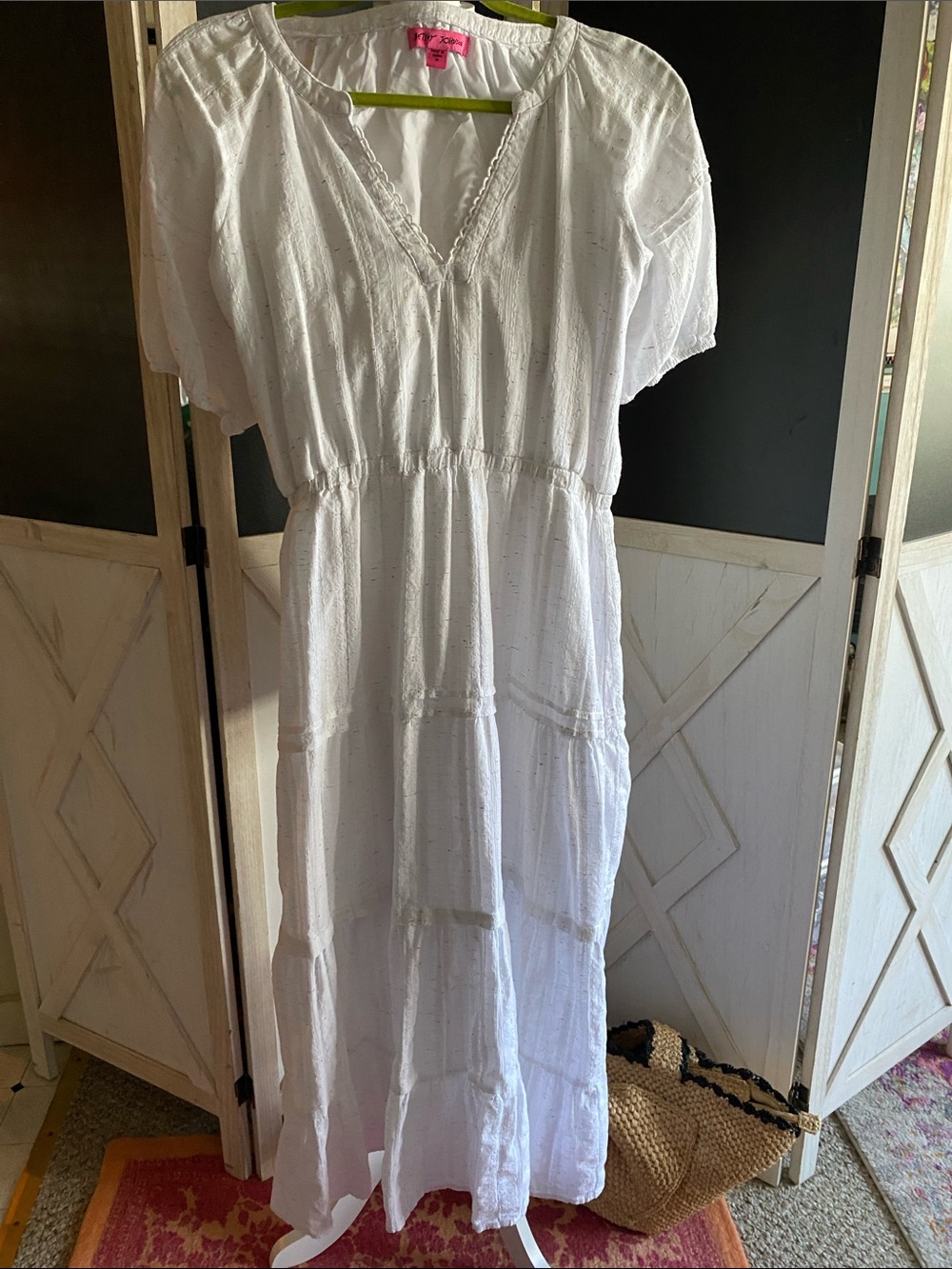 Betsey Johnson White Speckled Confetti Tiered Midi Dress size M